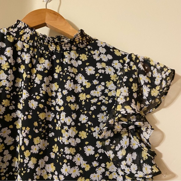 NEW CeCe Floral Smock Neck Tank Top Black Yellow Floral S - Picture 15 of 15